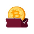 Retro wallet with bitcoin. Cryptocurrency Stock Concept. vector illustration Royalty Free Stock Photo