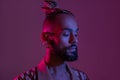 Black man in neon studio light Royalty Free Stock Photo
