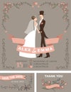 Retro wedding invitation set.Bride,groom,floral Royalty Free Stock Photo