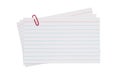 Retro white paper index cards with paper clip isolated on white Royalty Free Stock Photo