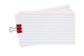 Retro white paper index cards with paper clip isolated on white Royalty Free Stock Photo