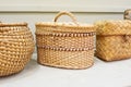 Retro wicker basket closed with a lid. Rustic style Royalty Free Stock Photo