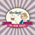 Retro wife illustration with bon appetit message Royalty Free Stock Photo