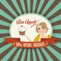 Retro wife illustration with bon appetit message Royalty Free Stock Photo