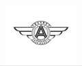 Retro wings badge with letter A . vintage logo vector design element