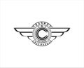 Retro wings badge with letter W . vintage logo vector design element