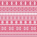 Lapland traditional red folk art design, Sami vector seamless pattern, Scandinavian, Nordic background