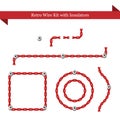 Retro wiring kit, red stranded or twisted cable with ceramic insulators Royalty Free Stock Photo