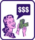 Retro Woman With Cash Dollars