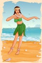 Retro woman dancing in Hawaiian dress