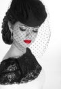 Retro woman. Fashion model girl portrait. Black and white photo. Royalty Free Stock Photo