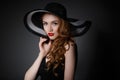 Retro woman in hat vintage fashion portrait. Royalty Free Stock Photo