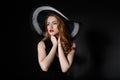 Retro woman in hat vintage fashion portrait. Royalty Free Stock Photo