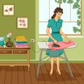 Retro woman ironing of clothes Royalty Free Stock Photo