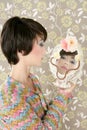 Retro woman mirror fashion portrait tacky Royalty Free Stock Photo