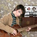 Retro woman musician guitar player vintage Royalty Free Stock Photo