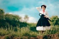 Retro Woman in Vintage Costume Fantasy Portrait Outdoors Royalty Free Stock Photo