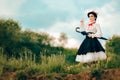 Retro Woman in Vintage Costume Fantasy Portrait Outdoors Royalty Free Stock Photo