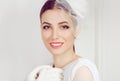 Retro Woman Portrait. Closeup portrait smiling happy young woman Royalty Free Stock Photo