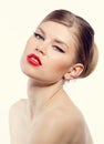 Retro woman with red lips Royalty Free Stock Photo