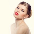 Retro woman with red lips Royalty Free Stock Photo