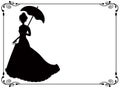 Retro woman with umbrella and frame Royalty Free Stock Photo