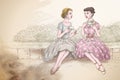 Retro women having tea together Royalty Free Stock Photo