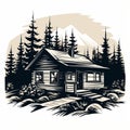 Retro Wood Cabin Vector Art - High-contrast Realism Royalty Free Stock Photo