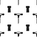 Retro Wood Corkscrew Icon Seamless Pattern for Opening Wine Bottle Isolated on White Background