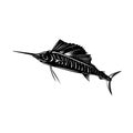 Atlantic Sailfish or Indo-Pacific Sailfish Jumping Up Retro Woodcut Black and White