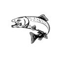Chinook Salmon Oncorhynchus Tshawytscha Quinnat Salmon King Salmon or Chrome Hog Retro Woodcut Black and White Royalty Free Stock Photo