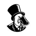 Platypus Wearing Tophat Woodcut Black and White Royalty Free Stock Photo