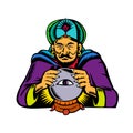 Fortune Teller With Crystal Ball Woodcut Royalty Free Stock Photo