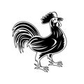 Rooster Jungle Fowl or Cockerel Looking Up Side View Retro Woodcut Black and White