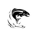 Trout Fish Jumping out of Water Woodcut Retro Black and White Royalty Free Stock Photo