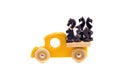 Retro wooden car toy with horse chess group isolated on white