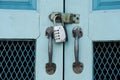 Retro wooden door and anitque lock door Royalty Free Stock Photo