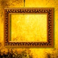 Retro wooden frame over gold grunge wallpaper Royalty Free Stock Photo