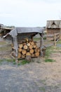 Retro wooden items, rural houses and utensils