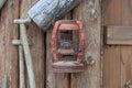 Retro wooden items, rural houses and utensils