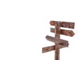 Retro wooden signpost direction of the road on a white background. Travel concept.