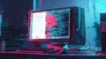 Retro workstation showing complex code on screen Royalty Free Stock Photo
