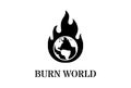 Retro World Globe Planet Burn Fire Flames Logo Design Royalty Free Stock Photo