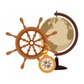 Retro world map and compass with helm navigation Royalty Free Stock Photo