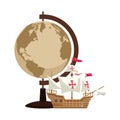 Retro world map with ship navigation Royalty Free Stock Photo