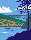 Deception Pass State Park with Whidbey Island and Fidalgo Island in Washington State USA WPA Poster Art