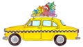 Retro Yellow Cab with Christmas gifts