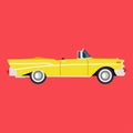 Retro yellow car side view flat icon auto. Classic vehicle illustration design transportation vintage art. Old engine transport