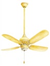 Vintage Yellow Ceiling Fan With Five Blades And Pull Chain Isolated On White Background Royalty Free Stock Photo