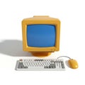 Retro yellow computer setup with blue screen, keyboard, and mouse isolated on transparent background Royalty Free Stock Photo